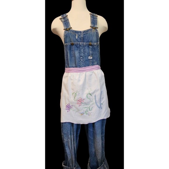 Vintage Embroidered Linen Boho Half Apron - Picture 1 of 2